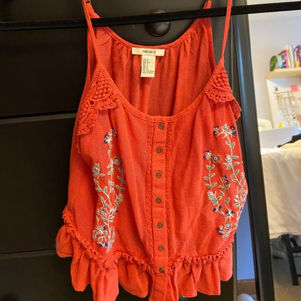 Red top with flowers from Forever 21.